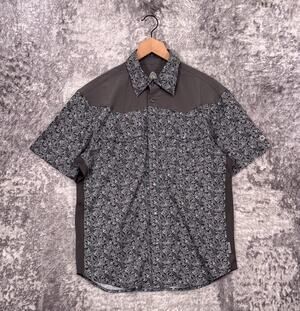 New Club Ride Cycling Shirt Small Mens Far West Gray Floral Pearl Snap